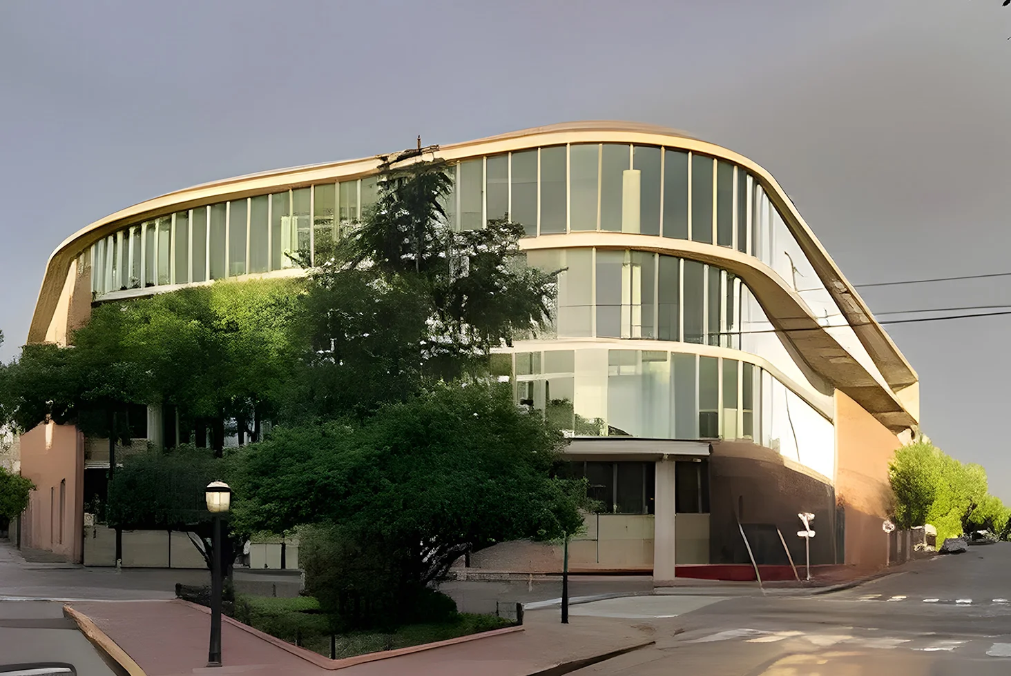 Exterior view of modern curved building of Google Offices Buenos Aires.